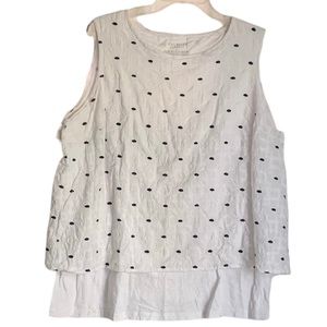 Talbots White Double Layer Tank Top w/ Embroidered Accents, [Sz 2X]